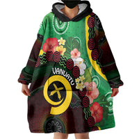 Long God Yumi Stanap Vanuatu Wearable Blanket Hoodie Tropical Flowers Aboriginal Pattern