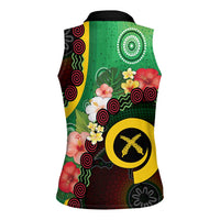 Long God Yumi Stanap Vanuatu Women Sleeveless Polo Shirt Tropical Flowers Aboriginal Pattern