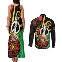 Tamtam Drum Vanuatu Couples Matching Tank Maxi Dress and Long Sleeve Button Shirt Boar Tusk Aboriginal Flag Style LT14 - Polynesian Pride