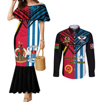 Vanuatu And West Papua Couples Matching Mermaid Dress and Long Sleeve Button Shirts Coat Of Arms Mix Flag Style LT14 Black - Polynesian Pride