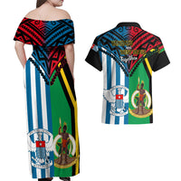 Vanuatu And West Papua Couples Matching Off Shoulder Maxi Dress and Hawaiian Shirt Coat Of Arms Mix Flag Style LT14 - Polynesian Pride