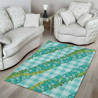 Hawaii Jade Vine Lei Area Rug Aloha Palaka Motif - Turquoise - Polynesian Pride