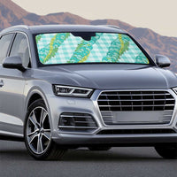 Hawaii Jade Vine Lei Auto Sun Shade Aloha Palaka Motif - Turquoise LT14 - Polynesian Pride