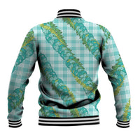 Hawaii Jade Vine Lei Baseball Jacket Aloha Palaka Motif - Turquoise - Polynesian Pride