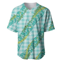 Hawaii Jade Vine Lei Baseball Jersey Aloha Palaka Motif - Turquoise - Polynesian Pride