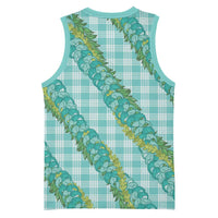 Hawaii Jade Vine Lei Basketball Jersey Aloha Palaka Motif - Turquoise LT14 - Polynesian Pride
