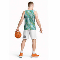 Hawaii Jade Vine Lei Basketball Jersey Aloha Palaka Motif - Turquoise LT14 - Polynesian Pride