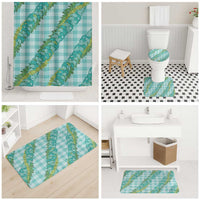 Hawaii Jade Vine Lei Bathroom Set Aloha Palaka Motif - Turquoise - Polynesian Pride