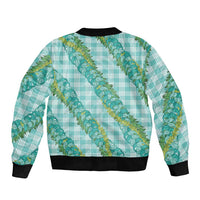 Hawaii Jade Vine Lei Bomber Jacket Aloha Palaka Motif - Turquoise - Polynesian Pride