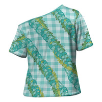 Hawaii Jade Vine Lei Cross Shoulder Shirt Aloha Palaka Motif - Turquoise LT14 - Polynesian Pride