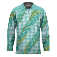 Hawaii Jade Vine Lei Hockey Jersey Aloha Palaka Motif - Turquoise - Polynesian Pride