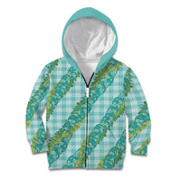 Hawaii Jade Vine Lei Kid Hoodie Aloha Palaka Motif - Turquoise LT14 Zip Hoodie Turquoise - Polynesian Pride