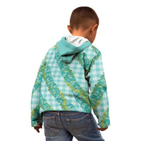 Hawaii Jade Vine Lei Kid Hoodie Aloha Palaka Motif - Turquoise LT14 - Polynesian Pride
