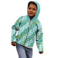 Hawaii Jade Vine Lei Kid Hoodie Aloha Palaka Motif - Turquoise LT14 - Polynesian Pride