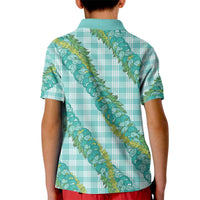 Hawaii Jade Vine Lei Kid Polo Shirt Aloha Palaka Motif - Turquoise - Polynesian Pride