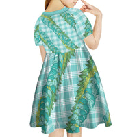 Hawaii Jade Vine Lei Kid Short Sleeve Dress Aloha Palaka Motif - Turquoise - Polynesian Pride