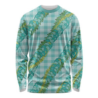 Hawaii Jade Vine Lei Long Sleeve Shirt Aloha Palaka Motif - Turquoise - Polynesian Pride
