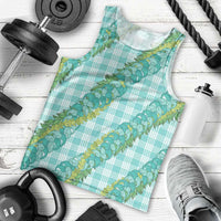 Hawaii Jade Vine Lei Men Tank Top Aloha Palaka Motif - Turquoise - Polynesian Pride