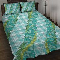 Hawaii Jade Vine Lei Quilt Bed Set Aloha Palaka Motif - Turquoise - Polynesian Pride