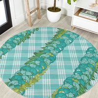 Hawaii Jade Vine Lei Round Carpet Aloha Palaka Motif - Turquoise - Polynesian Pride