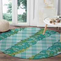 Hawaii Jade Vine Lei Round Carpet Aloha Palaka Motif - Turquoise - Polynesian Pride