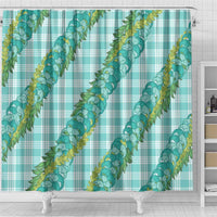 Hawaii Jade Vine Lei Shower Curtain Aloha Palaka Motif - Turquoise - Polynesian Pride