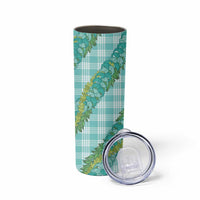 Hawaii Jade Vine Lei Skinny Tumbler Aloha Palaka Motif - Turquoise - Polynesian Pride