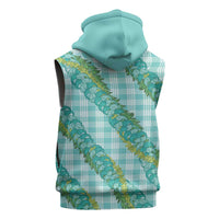 Hawaii Jade Vine Lei Sleeveless Hoodie Aloha Palaka Motif - Turquoise LT14 - Polynesian Pride