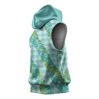 Hawaii Jade Vine Lei Sleeveless Hoodie Aloha Palaka Motif - Turquoise LT14 - Polynesian Pride