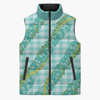 Hawaii Jade Vine Lei Sleeveless Puffer Jacket Aloha Palaka Motif - Turquoise LT14 Unisex Turquoise - Polynesian Pride