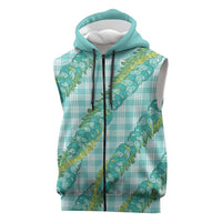 Hawaii Jade Vine Lei Sleeveless Zip Hoodie Aloha Palaka Motif - Turquoise LT14 Turquoise - Polynesian Pride