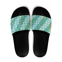 Hawaii Jade Vine Lei Slide Sandals Aloha Palaka Motif - Turquoise - Polynesian Pride