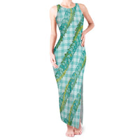 Hawaii Jade Vine Lei Tank Maxi Dress Aloha Palaka Motif - Turquoise - Polynesian Pride