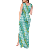 Hawaii Jade Vine Lei Tank Maxi Dress Aloha Palaka Motif - Turquoise - Polynesian Pride