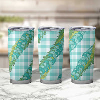 Hawaii Jade Vine Lei Tumbler Cup Aloha Palaka Motif - Turquoise - Polynesian Pride