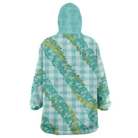 Hawaii Jade Vine Lei Wearable Blanket Hoodie Aloha Palaka Motif - Turquoise - Polynesian Pride
