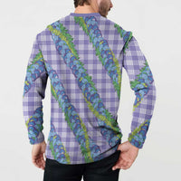 Hawaii Jade Vine Lei Button Sweatshirt Aloha Palaka Motif - Purple LT14 - Polynesian Pride