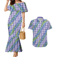 Hawaii Jade Vine Lei Couples Matching Mermaid Dress and Hawaiian Shirt Aloha Palaka Motif - Purple - Polynesian Pride
