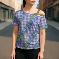 Hawaii Jade Vine Lei Cross Shoulder Shirt Aloha Palaka Motif - Purple LT14 - Polynesian Pride