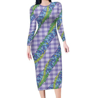 Hawaii Jade Vine Lei Family Matching Long Sleeve Bodycon Dress and Hawaiian Shirt Aloha Palaka Motif - Purple - Polynesian Pride
