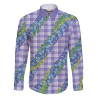 Hawaii Jade Vine Lei Family Matching Puletasi and Hawaiian Shirt Aloha Palaka Motif - Purple LT14 Dad's Shirt - Long Sleeve Purple - Polynesian Pride
