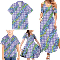 Hawaii Jade Vine Lei Family Matching Summer Maxi Dress and Hawaiian Shirt Aloha Palaka Motif - Purple - Polynesian Pride