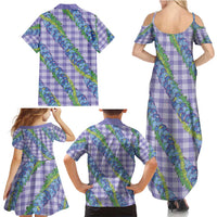Hawaii Jade Vine Lei Family Matching Summer Maxi Dress and Hawaiian Shirt Aloha Palaka Motif - Purple - Polynesian Pride