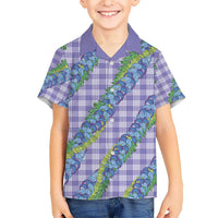 Hawaii Jade Vine Lei Kid Hawaiian Shirt Aloha Palaka Motif - Purple - Polynesian Pride