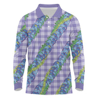 Hawaii Jade Vine Lei Long Sleeve Polo Shirt Aloha Palaka Motif - Purple - Polynesian Pride