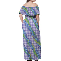 Hawaii Jade Vine Lei Off Shoulder Maxi Dress Aloha Palaka Motif - Purple - Polynesian Pride