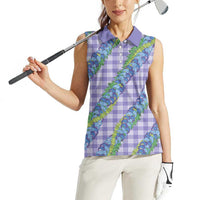 Hawaii Jade Vine Lei Women Sleeveless Polo Shirt Aloha Palaka Motif - Purple - Polynesian Pride