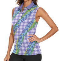 Hawaii Jade Vine Lei Women Sleeveless Polo Shirt Aloha Palaka Motif - Purple - Polynesian Pride