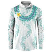 Jade Vine Lei Hawaii Button Sweatshirt Aloha Seamless Tropical Leaves LT14 White - Polynesian Pride