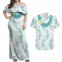 Jade Vine Lei Hawaii Couples Matching Off Shoulder Maxi Dress and Hawaiian Shirt Aloha Seamless Tropical Leaves - Polynesian Pride